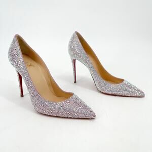 Christian Louboutin Kate Strass Pink Suede Crystal Pointed Toe Heels EU 38.5